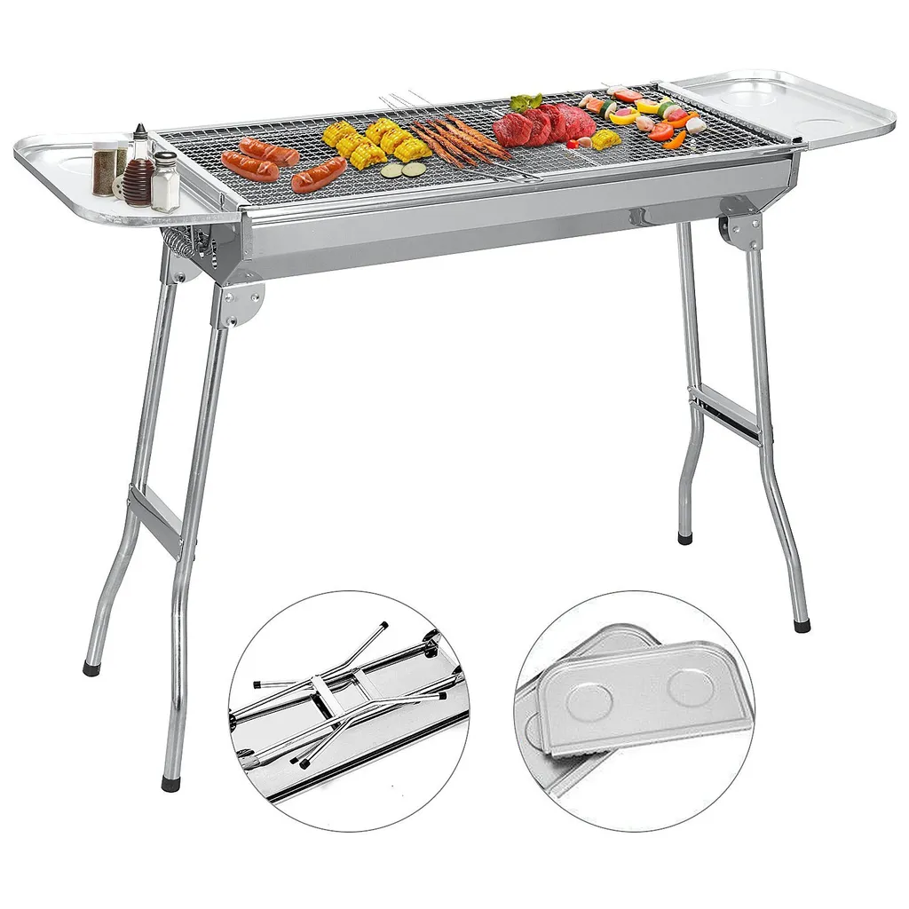 SunJas Holzkohlegrill  CA-12, Tragbar, Klappgrill, mit 2 Stück Grillrost Standgrill, Edelstahl Klappgrill,BBQ Standgrill Tragbar Camping Grill campinggrill